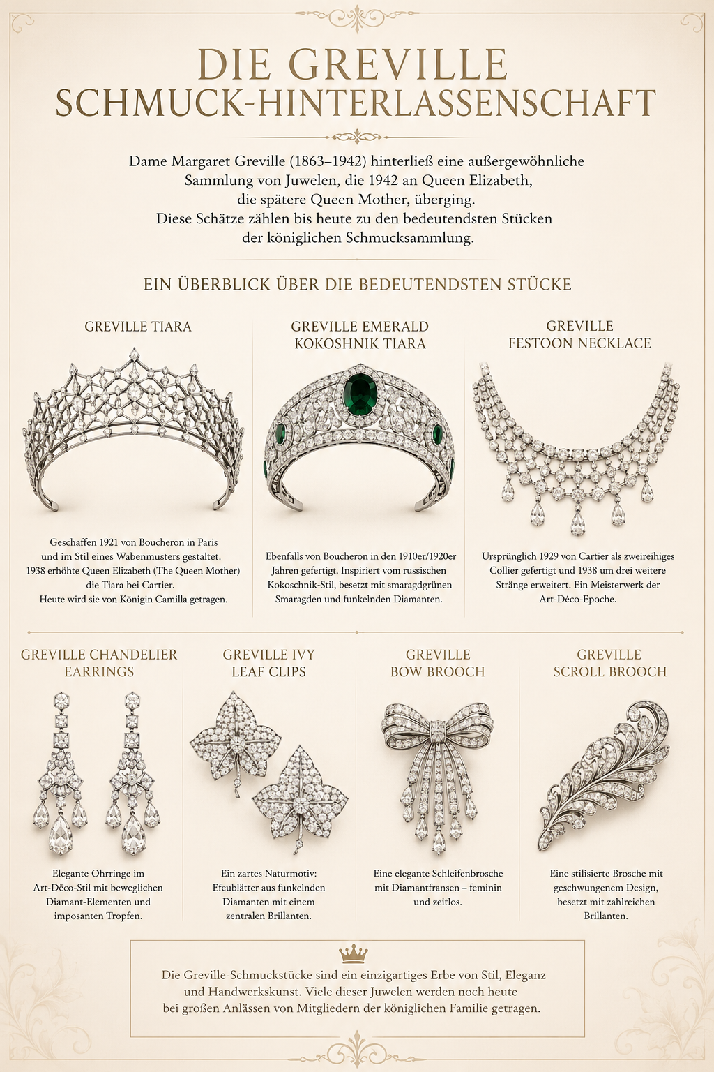 Historische Schmuckstücke der Greville-Erbschaft – Tiaras, Colliers und Ohrringe der britischen Königsfamilie