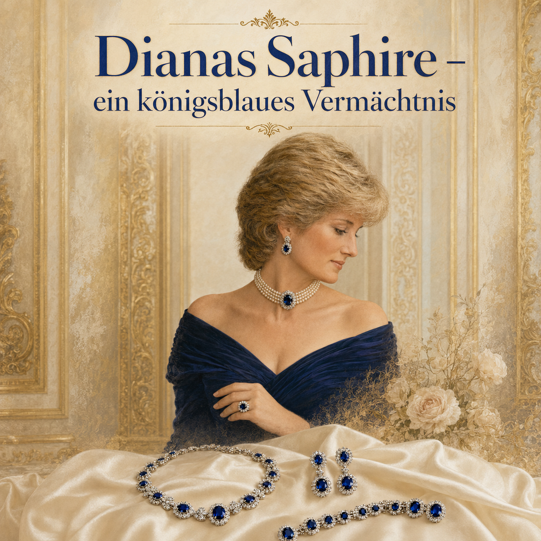 Saphirblauer Schmuck im Stil von Prinzessin Diana – ovaler Saphir mit Diamanten